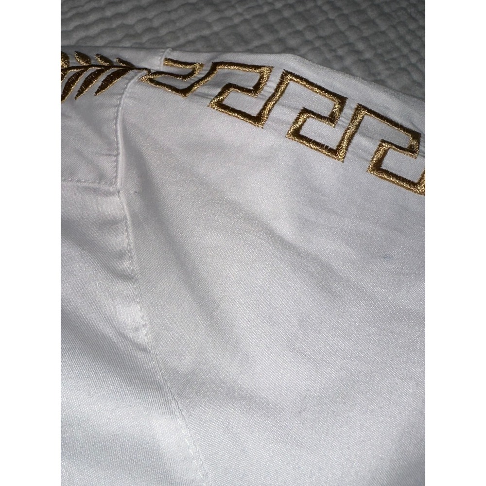 Mondo‎ XXL White Dress Shirt Gold Embroidery Greek Key Long Sleeve.